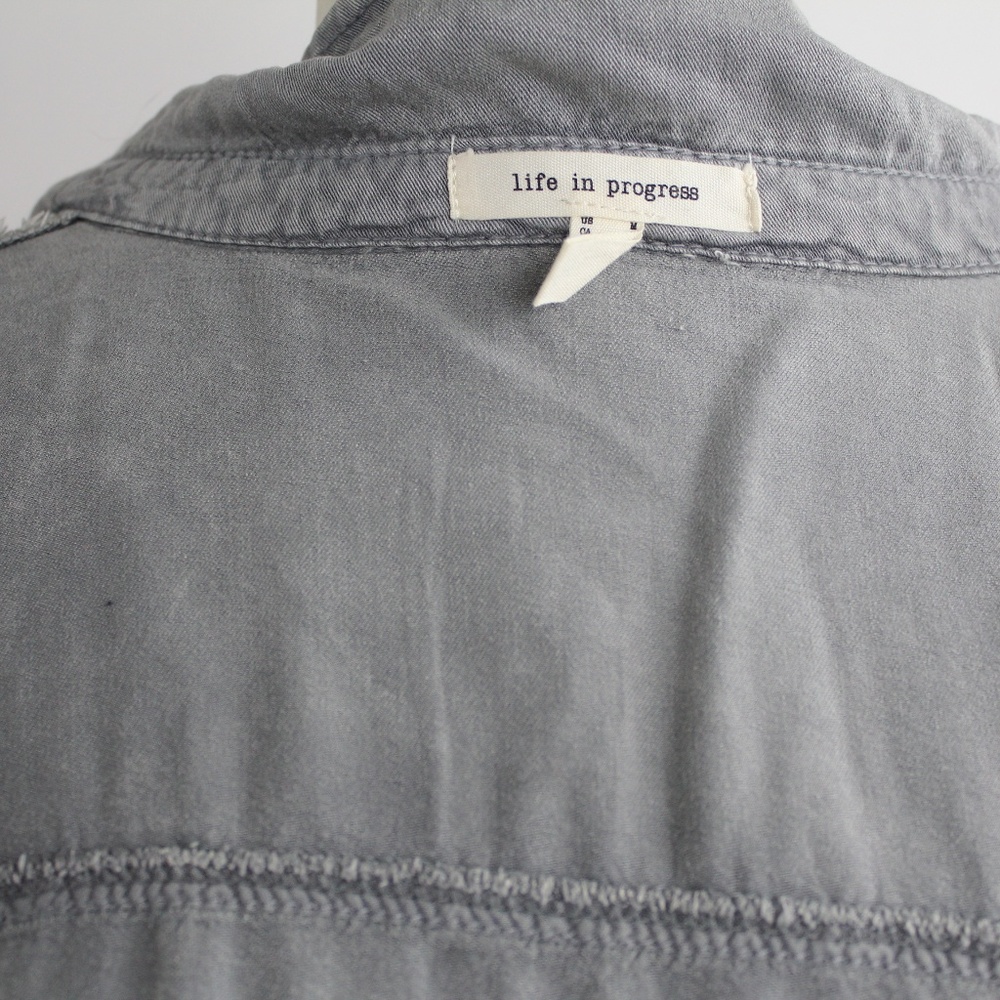 Draped Gray Button Down Rayon Shirt Distressed Top - image 6